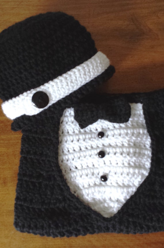 Baby Tuxedo Cocoon and Top Hat Crochet Baby Tuxedo Crochet