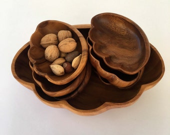 wood bowl set, vintage monkeypod