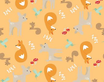 Riley Blake Good Natured Friends, Main Forest Animal Toss in Orange, yard