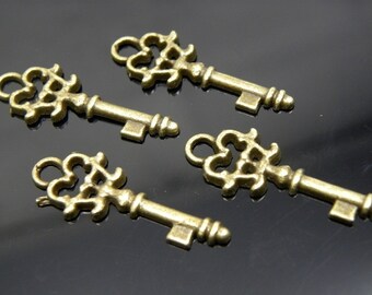 Pendant,Tibet Brass lead-free, nickel-free, 30x11x2mm Key - 20 pcs