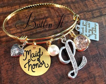 Wedding party gifts, Maid of honor bracelet, GOLD bangle, will you be my maid of honor, GREEN, BRIDESMAID gift, Maid of honor gift, heart
