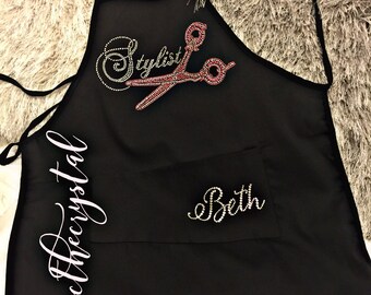 Personalized Stylist apron with Swarovski crystals