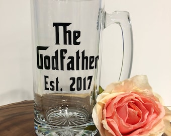 The Godfather Glass-Gift for Godfather-Gift for Godparents-Will You Be The Godfather-Baptism Gift-Christening Gift- Baby Reveal Gift