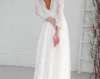 Modest wedding dress, White wedding dress, Princess wedding dress, Backless wedding dress, Lace wedding dress, 0054 // 2017