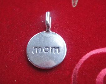 925 sterling silver oxidized Mom Disc Charm, Sterling Silver Mom Disc Charm, Mom stamped on silver disc, 1 pc.