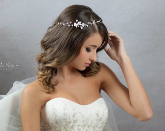 Bridal Vintage Headpiece Hair vine Pearls & Rhinestones in Ivory, Silver Wired Crystals Wedding Tiara Headband Hair Wreath Bridal Halo