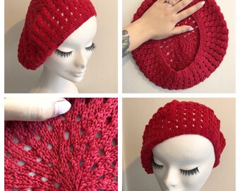 Lipstick Red Vintage inspired SPRING PINUP BERET in cottonblend