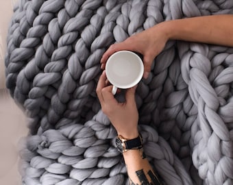 Giant blanket, Chunky blanket, Knitted blanket, boho bedroom, cozy bed, home decor, giant rug, giant yarn, arm knit, bohemian, Birthday gift