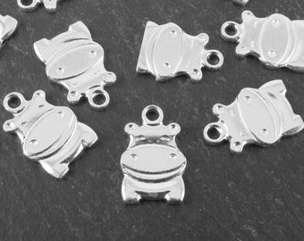 Sterling Silver Hippopotamus Charm 12mm