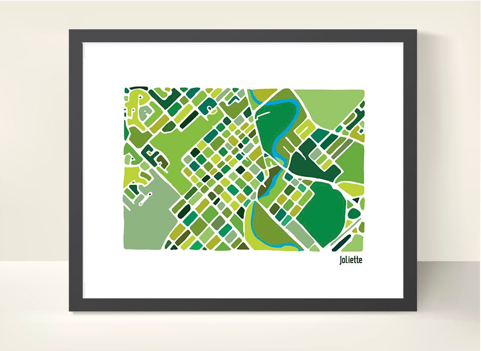 Joliette Canada City Map illustration originale impression