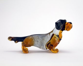 Color Glass haired dachshund Figurine.Dog Figurine Glass.Figure miniature.glass lampwork.glass dog sculpture.dog figurine.(x71)