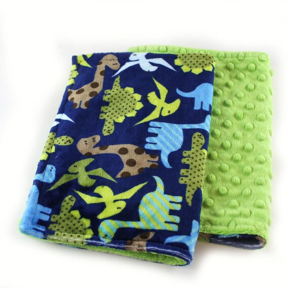Baby Shower Gift, Personalized Baby Blanket, Blue Dinosaurs Minky Baby Mini Boy Lovey Blanket, Burp Cloth, Dinosaur Blanket, Baby Gift