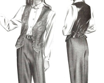 Vintage 80s Stretch & Sew 321 Sewing Pattern Misses Fully Lined Vest Mock Welt Pockets Back Ties sz P thru L Uncut