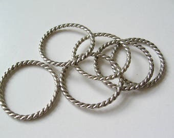 Twisted ring antique silver tone plating 25mm 15pcs