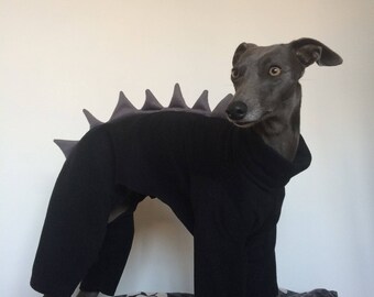 Black + Grey Dinosaur Fleece Onesie/Pyjamas/Jumper/Sweater Whippet, Italian Greyhound, Saluki, Greyhound 5 Sizes