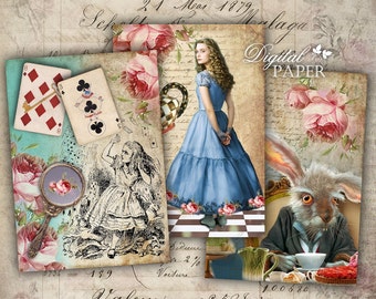 Alice in Wonderland - digital collage sheet - set of 6 - Printable Download