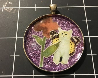100% Donation Item: Flutterkitten Pendant, Forget Me Not, All proceeds go to the current selected animal charity