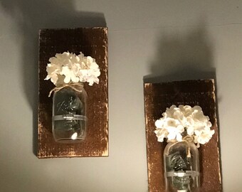 Rustic farmhouse mason jar wall decor flowers