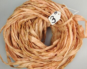Silk Sari Ribbon, Sari silk ribbon, Peach Blush sari ribbon, Peach sari ribbon, Hand dyed ribbon, jewelry supply, weaving supply
