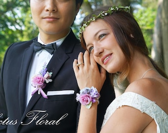 Bridesmaid Wrist Corsage, Wrist Corsage, Blush Corsage, Purple Corsage, Rose Corsage, Bridesmaid Corsage, Silk Flower Corsage