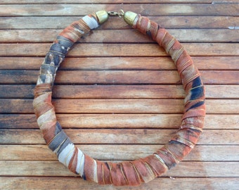 Fabric necklace Fabric jewelry Textile necklace Natural colors cotton print FREE SHIPPING