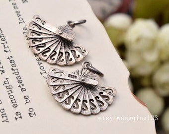 2 pcs fan charms pendants in oxidized sterling silver, JT1
