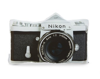 Vintage Nikon F Camera Printed Pillow