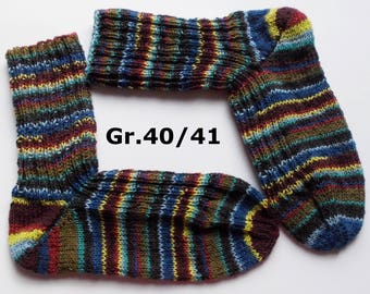 hand-knitted socks, Gr. 40/41 (EU), brown - colourful