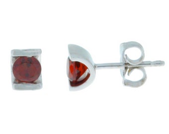 White Gold 0.50 Ct Natural Garnet Stud Earrings .925 Sterling Silver