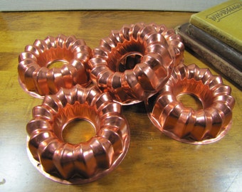 Set of Five (5) Small Bundt Shaped Copper Gelatin Molds