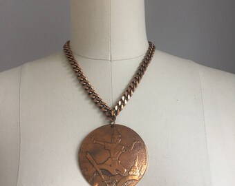Vintage 1970s Copper Siam Siamese Thai Dancer Pendant Necklace
