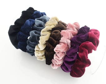 A Set of 8 Solid Color Thin Velvet Scrunchies Hair Elastic Fall Winter Women Hair Accessories
