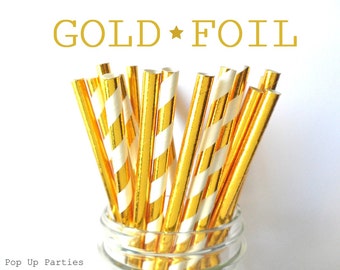 FLASH SALE!! Gold Foil Paper Straws (Pack of 25 or 50 Straws) **Weddings, Parties, Showers, Gifts** Gold Party, Gold Wedding, Gold Straws