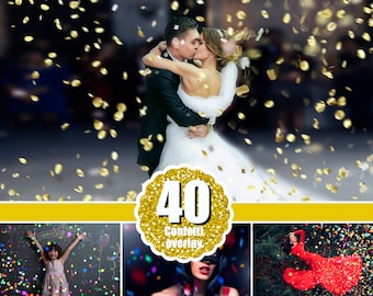 40 Confetti Photoshop Overlays, Wedding Birthday confetti, Bokeh blow magic effect, jpg file