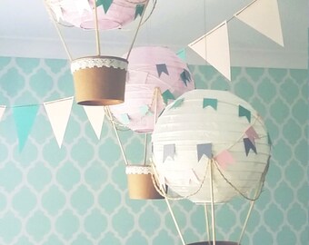 Whimsical Hot Air Balloon decoration DIY Kit - PINK & CREAM - nursery decor - travel theme nursery - set of 3