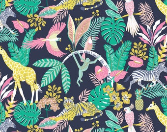 Josephine Kimberling for Blend Fabrics Tropical Paradise Tropical Friends Navy (Half metre)
