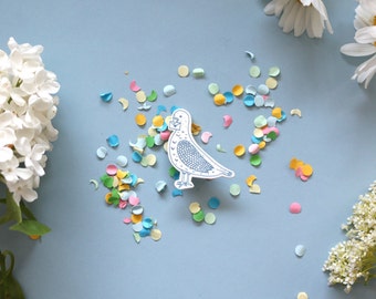 Blue Pigeon Post Illustration Brooch made of Shrink Plastic