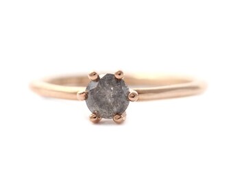 Grey Diamond Engagement Ring, Salt and Pepper Diamond Ring, Solitaire Diamond Ring, Grey Engagement Ring, Round Cut Ring, Prongs Ring