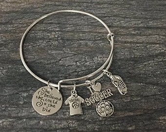 Soccer Bracelet -Soccer Gift- Soccer Bangle – Soccer Team Gift - Soccer - Perfect for Soccer Players, Soccer Coaches & Soccer Team Gifts