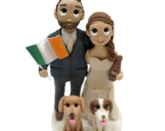 Custom Irish Wedding Cake Topper with 2 Dogs