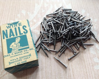 Vintage Cobbler Nails, Wire Clinching Nails, Woodworking, Carpentry Nails, New Old Stock Hardware - In Original Box
