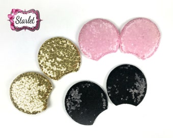 Glitter Mouse Ears, Padded Appliques, Puffy Fabric, Headband Hair Clip Embellishment, DIY Minnie Supplies, DIY Minnie Headbands