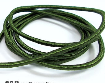 Wrapped silk cord, satin cord, olive green, 2 meters