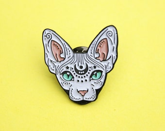 Mystical Sphynx cat enamel pin - WHITE - hairless cat - cat pin - cat gift - magical cat - mystic cat - pin badge - flair - lapel pin