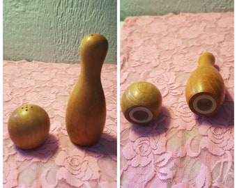 Wooden bowling set salt and pepper shakers