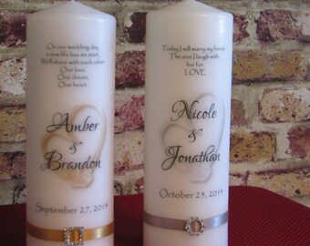 Love Knot/Personalized/3 piece Unity Candle Set/Silver or Gold Love Knot/White with Wick or Tealight Cup Insert/Everlasting Keepsake