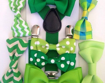 Bow tie Suspenders Kelly Green bowtie Braces Boys Bow ties Emerald Toddler Necktie Moss Men Wedding Ring bearer Outfit St.Patricks day gift