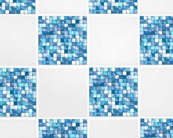 aqua blue mosaic tile transfers 6 x 6 printed