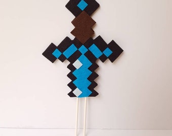 Minecraft Diamond sword cake topper, Minecraft party, minecraft birthday, minecraft cake topper, minecraft sword, Felt handmade, MTO