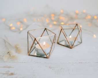 Glass candle holder with mirror base - Wedding Candle holder - Candle holder - Geometric terrarium - wedding ring box - Candleholders set